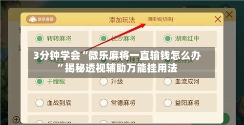 3分钟学会“微乐麻将一直输钱怎么办”揭秘透视辅助万能挂用法-第3张图片
