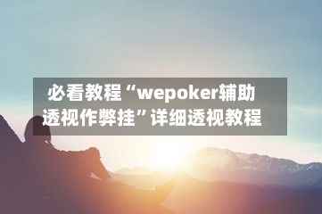 必看教程“wepoker辅助透视作弊挂”详细透视教程-第3张图片
